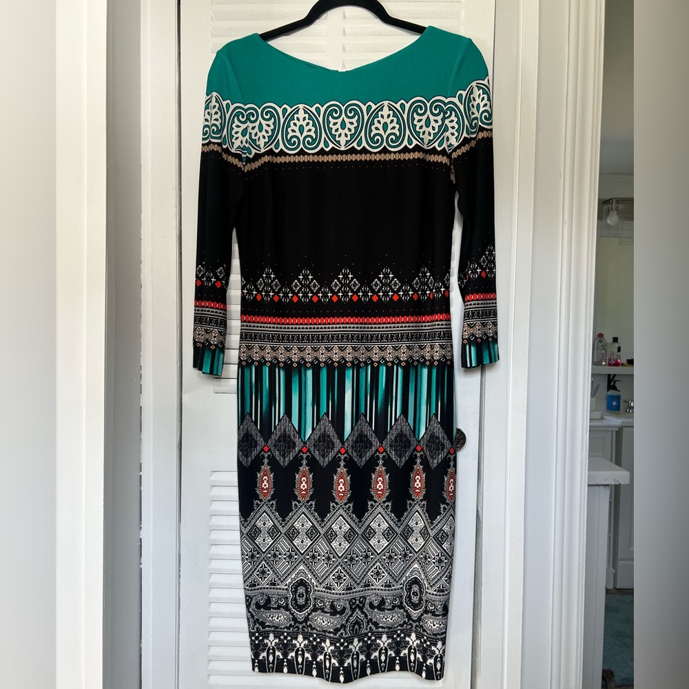Cache Black and Teal Long Sleeve Dress